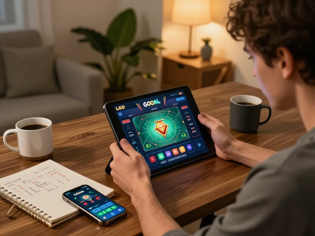 LGO GOAL gaming scene showcasing a player engaging with online gambling interface while strategizing.