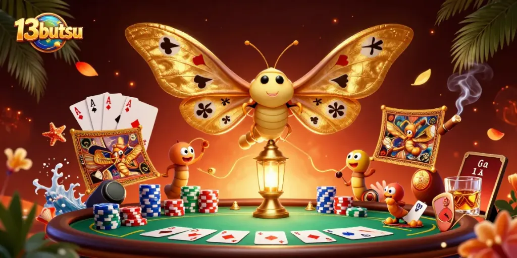 Experience thrilling gameplay with 13butsu's vibrant casino illustration featuring rare motifs.