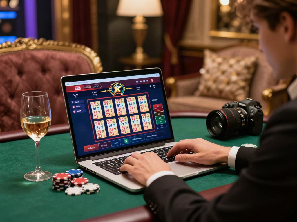 Pengalaman Bandar Togel yang elegan dengan individu menggunakan laptop dalam suasana mewah.