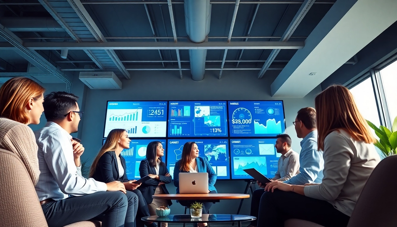 Engaging professionals at a Marketing Agency collaborating in a modern office setting.