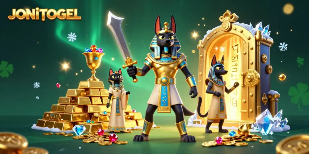 Experience thrilling gameplay at JONITOGEL with ancient Egyptian themes, gold treasures, and vibrant backgrounds.