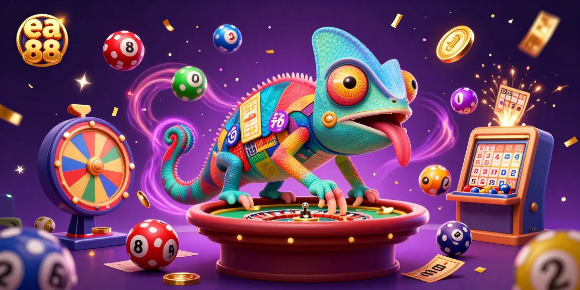 Experience the excitement of ea 88 with colorful lottery elements, a dynamic casino atmosphere, and winning vibes.