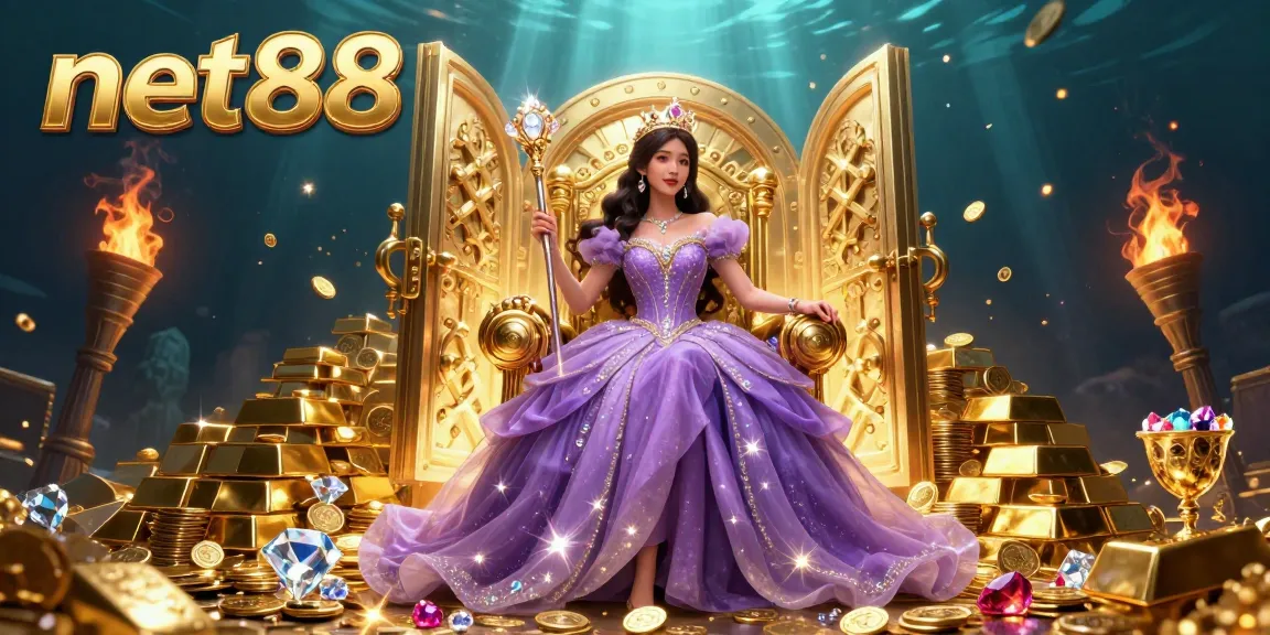 Experience the vibrant world of net88 as players immerse themselves in a glamorous casino scene with golden treasures.