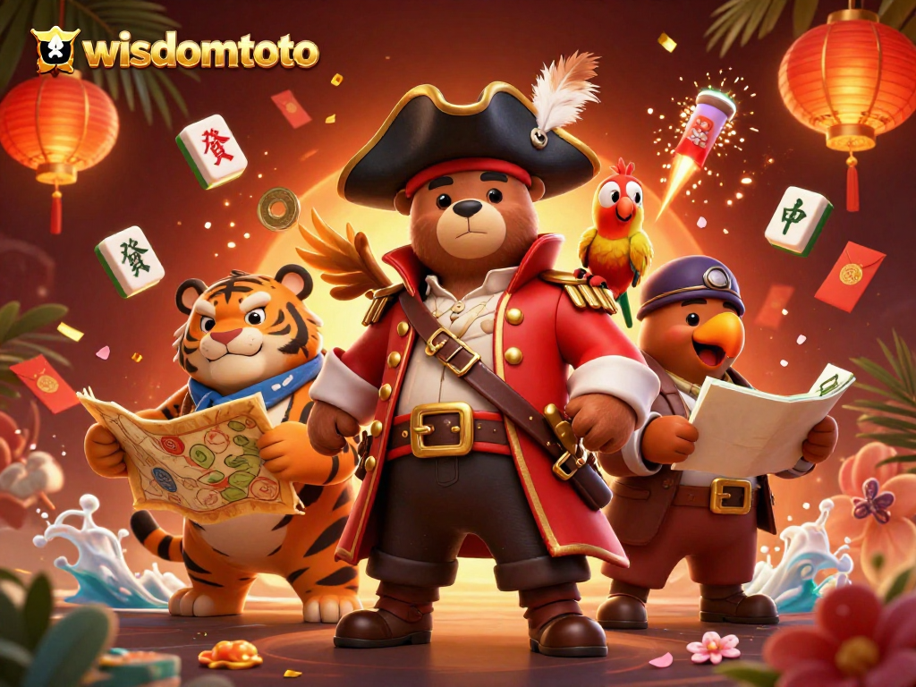 Berpartisipasi dalam permainan judi menarik di wisdomtoto dengan ilustrasi 3D berwarna-warni.