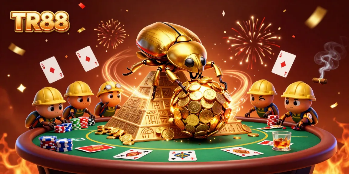 Engaging illustration of TR88, featuring cartoon beetles and casino elements amidst a vibrant scene.