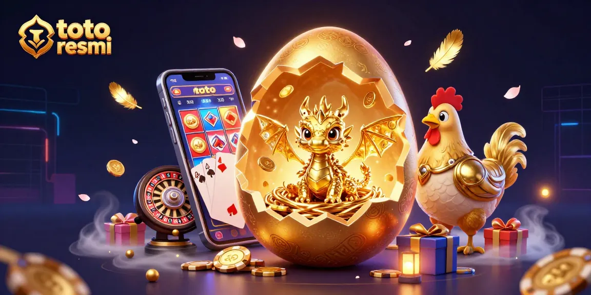 Memenangkan toto resmi dengan ilustrasi menarik yang menampilkan naga emas dan elemen judi yang mengesankan.