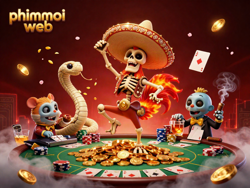 Engage in thrilling gameplay with phimmoi web's vibrant casino-themed illustration showcasing dynamic characters.