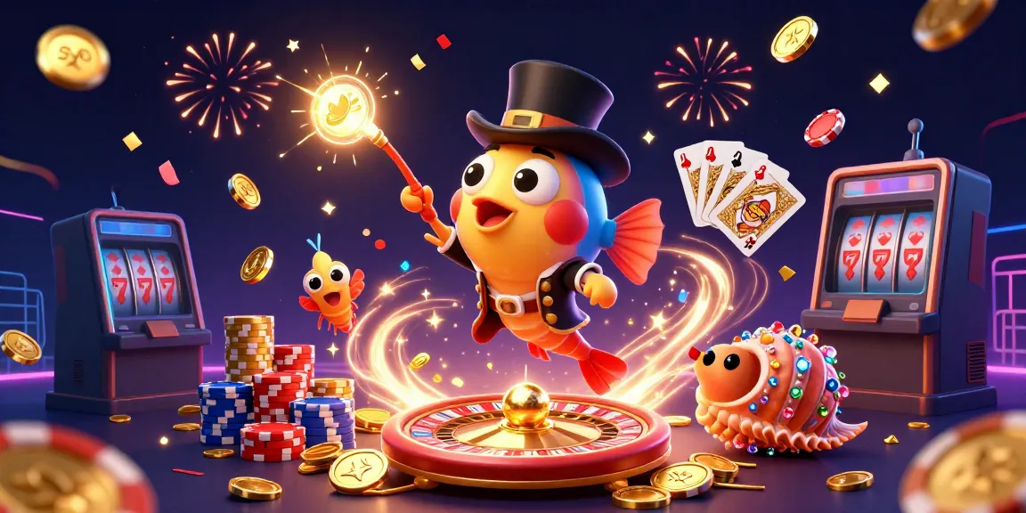 Engage with the thrill of online gambling as sun shines on vibrant winnings and fun gaming characters.
