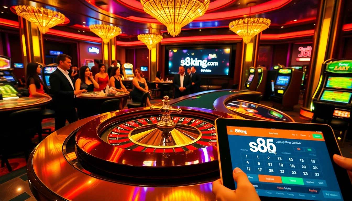 Immerse in a thrilling casino experience with s8king.com, featuring vibrant roulette tables and engaged players.