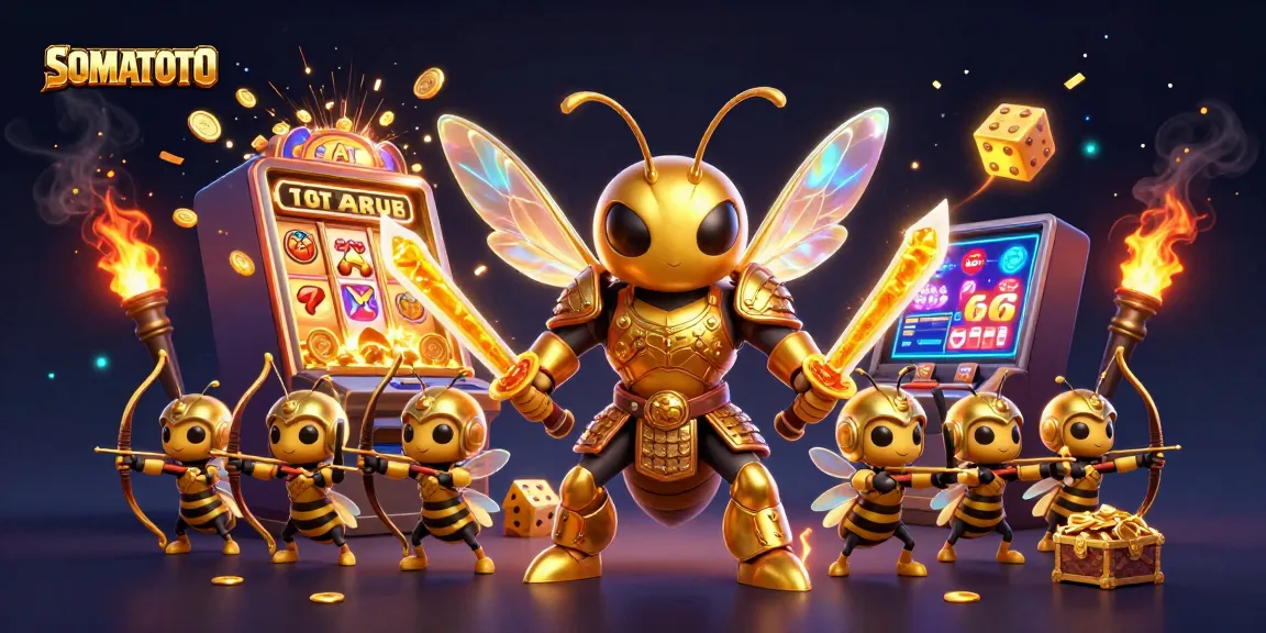 Experience the excitement at SOMATOTO with a dynamic casino-themed illustration showcasing vibrant characters and game elements.