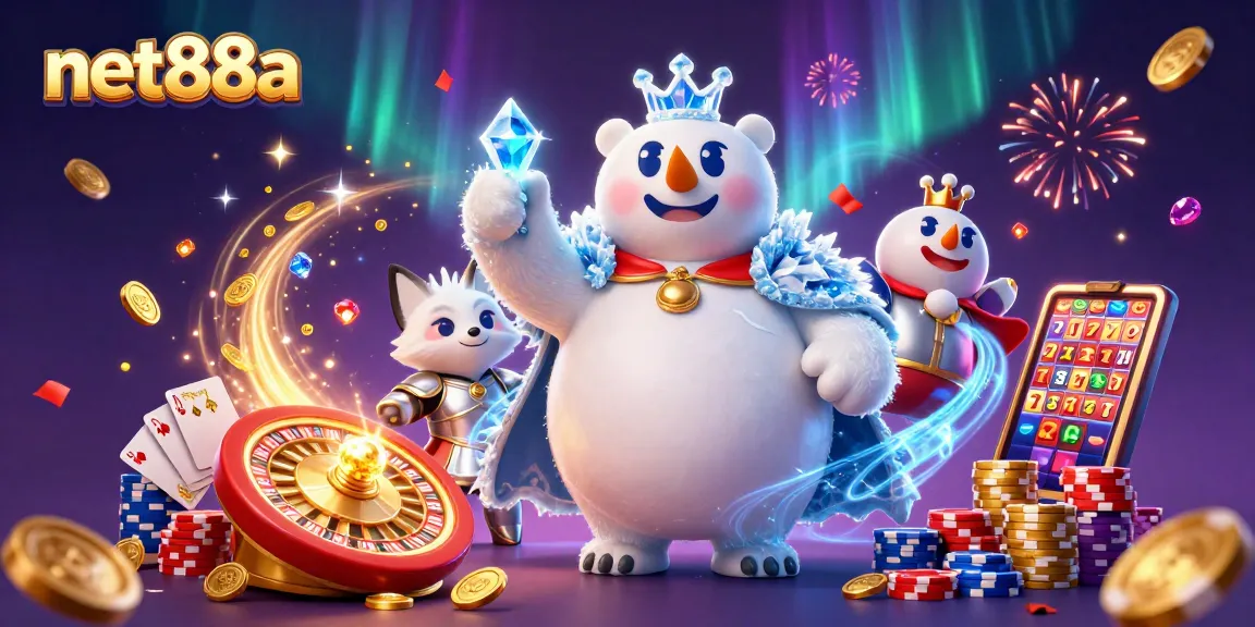 Experience the excitement of net88a with a vibrant gaming scene featuring an ice king and snow fox.