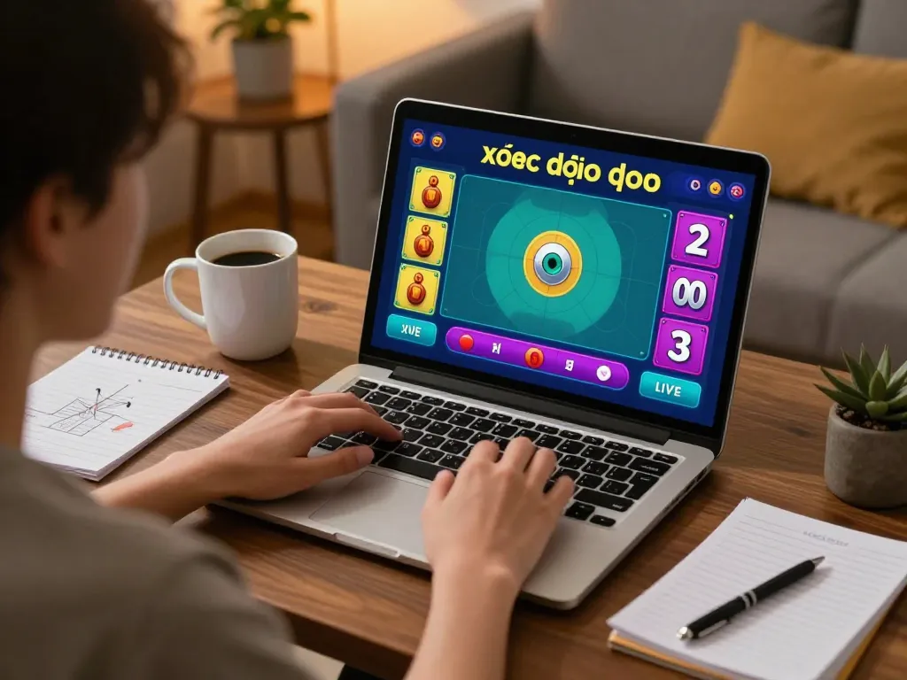 xóc đĩa là gì in an online game setup, showcasing engaging gameplay on a laptop with strategic notes