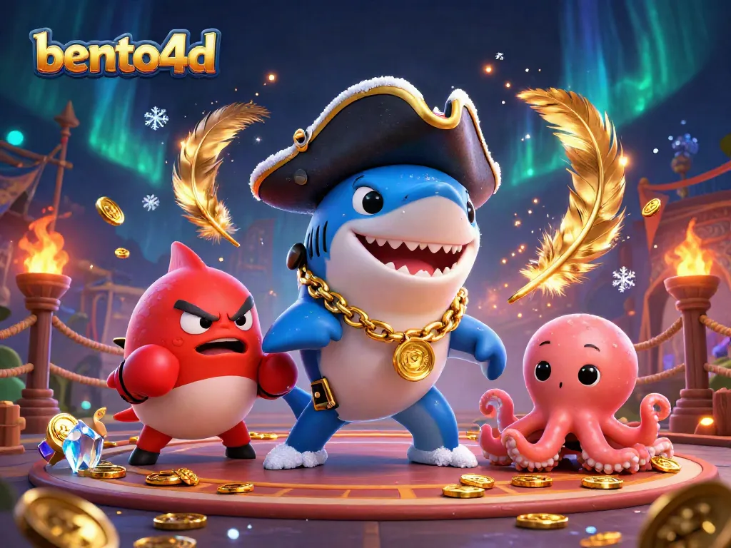 Engage with the thrilling energy of bento4d as a pirate shark, pufferfish, and octopus interact dynamically in a casino setting.