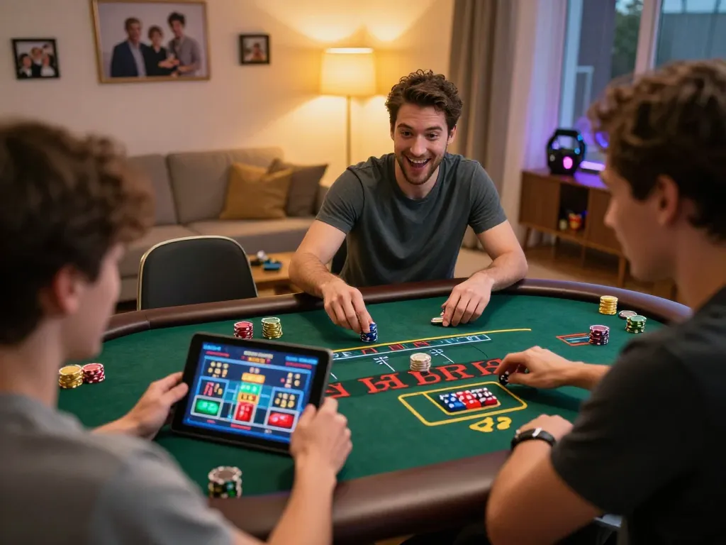 Pemain yang terlibat menavigasi Bandar Togel Slot di tablet dalam suasana rumah yang hangat.