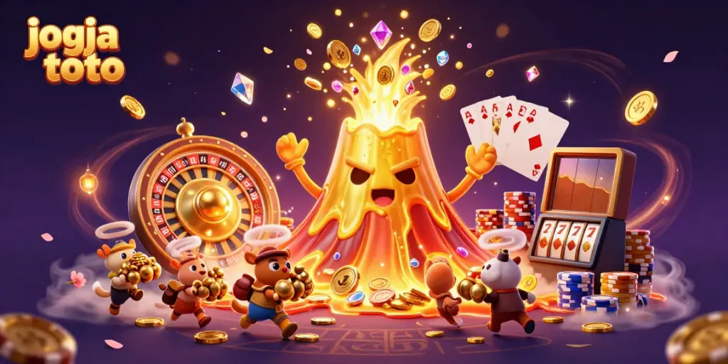 Experience thrilling moments at jogja toto with a dynamic casino scene featuring treasure, games, and excitement.