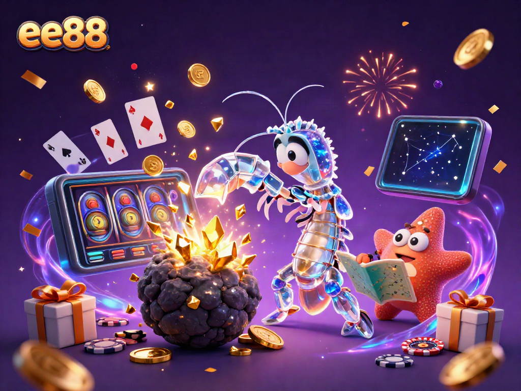 Experience the excitement of ee88 with a 3D illustration of vibrant characters and thrilling game elements.