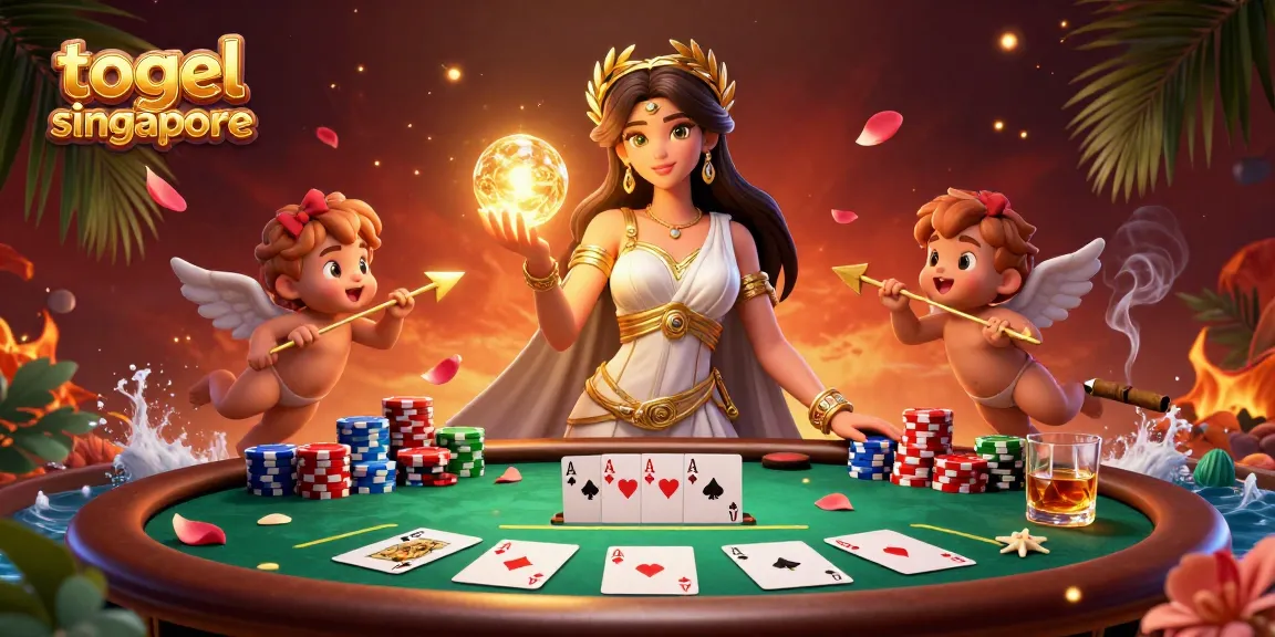 Play togel singapore with rich visuals of winning poker hands and divine characters in an engaging 3D setting.