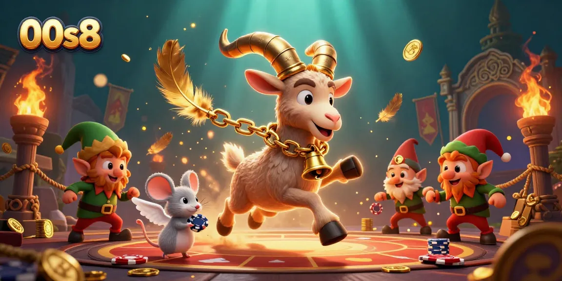 Engage with thrilling gaming at 00s8 casino featuring a lively scene of cartoon characters amidst action.