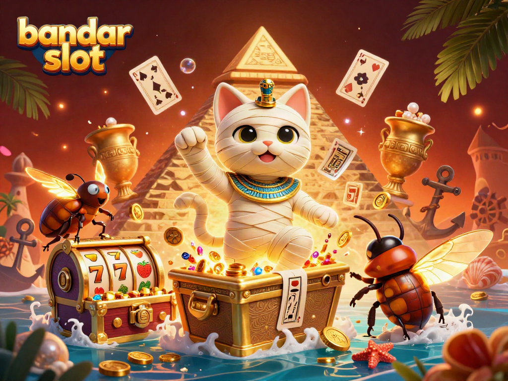 Gali pengalaman menarik bermain bandar slot dengan ilustrasi karakter unik dalam kasino bergaya Mesir.