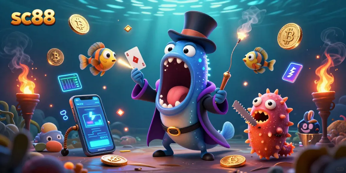Experience thrilling gameplay at sc88 with vibrant underwater scenes of bioluminescent creatures performing magic tricks in a casino.
