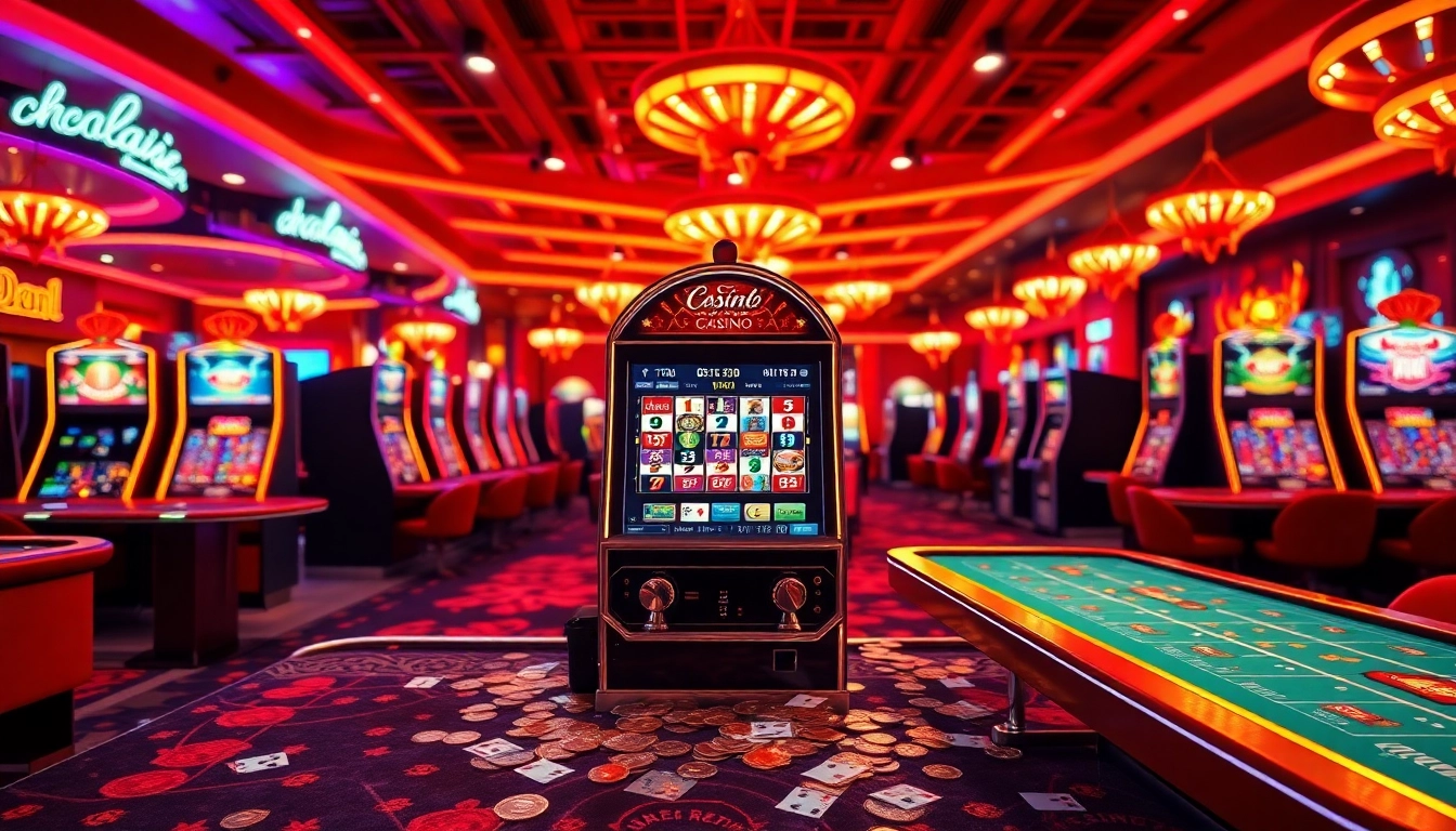 Jamu slot menarik perhatian dengan lampu neon cerah di kasino.