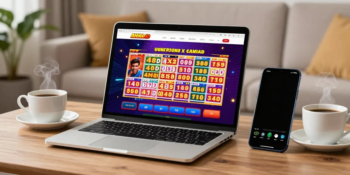 Engaging online lottery experience with AHHA4D on a laptop and mobile, featuring 4D and 5D games.
