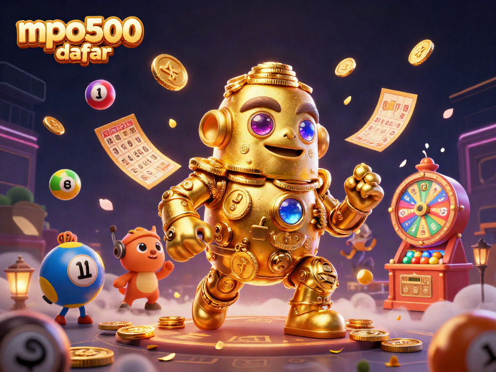 Gambarlah aksi bermain di mpo500 daftar dengan koin emas dan bola lotere berwarna.