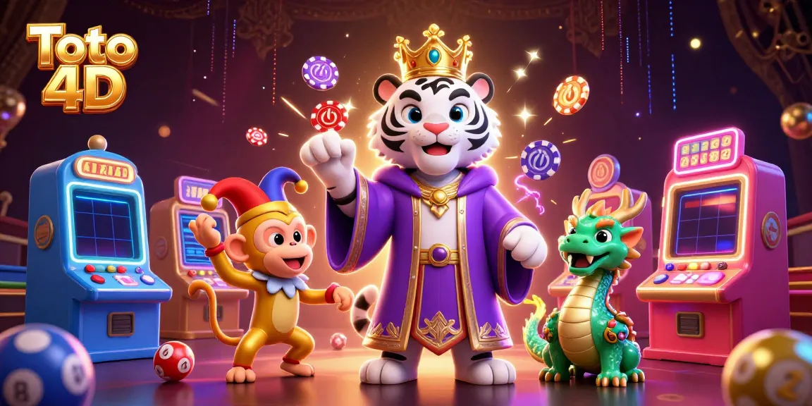 Toto 4D menampilkan harimau putih kartun elegan dan monyet emas, mengacak bola lotere