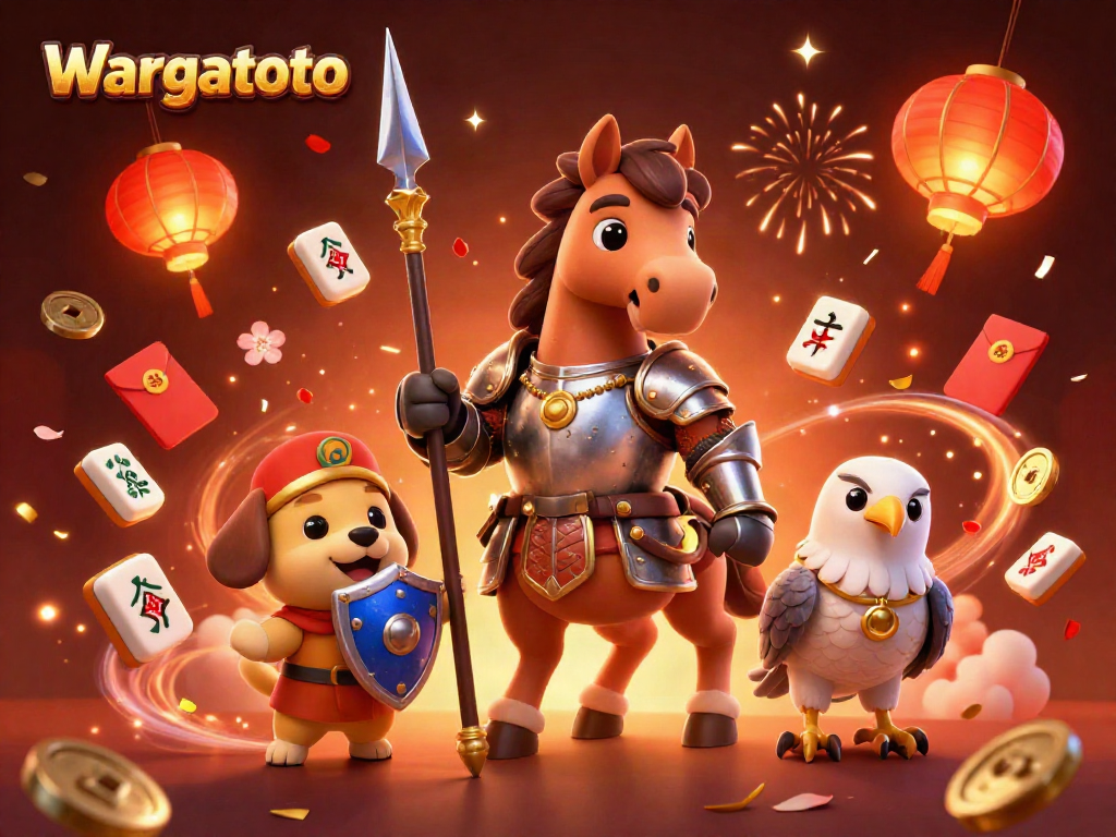 Wargatoto menampilkan karakter ksatria dan anjing prajurit dalam suasana kasino yang meriah.