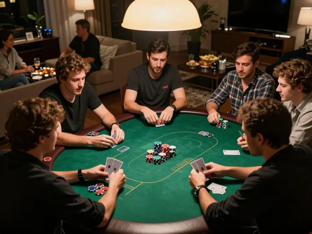 Engaged players in an LGO SUPER high-stakes poker game, showcasing strategy and excitement