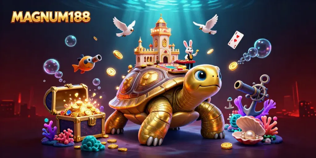Engage with MAGNUM188 and discover vibrant casino excitement in a detailed 3D illustration.