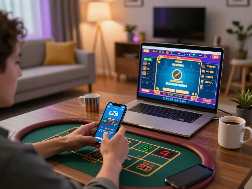 Engaging scene of a user betting on the nhà cái Ga28 app, reflecting a dynamic online gambling experience.