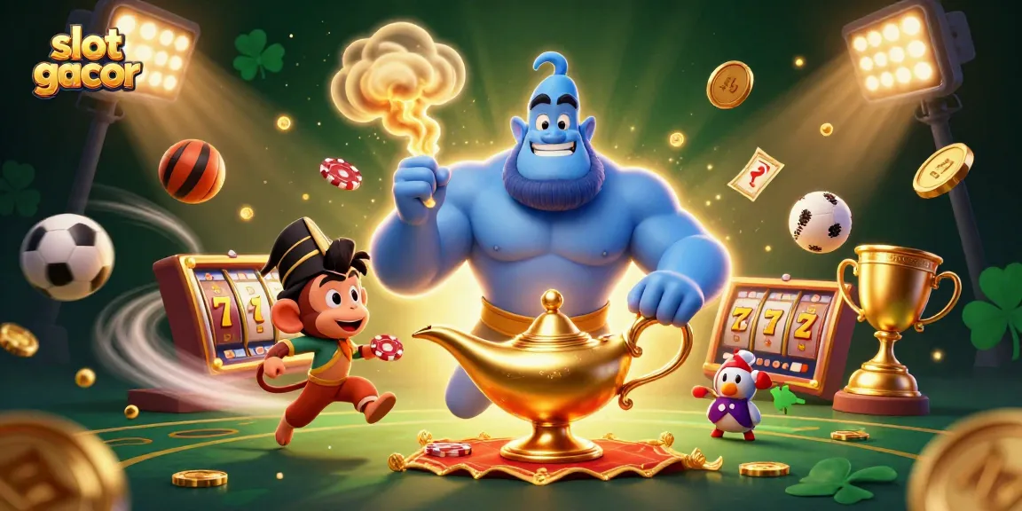 Memenangkan slot gacor dengan karakter genies, koin emas, dan elemen kasino yang menarik.