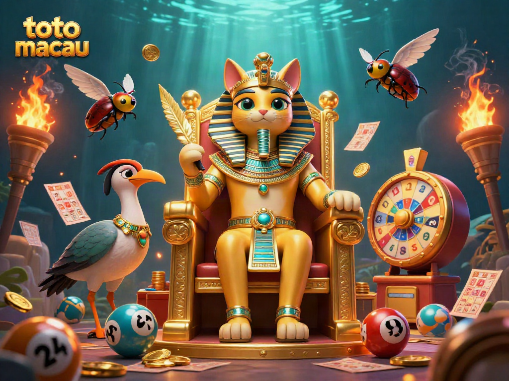 Menangkan toto macau dengan bola lotere berkilau dan elemen kasino dalam ilustrasi menarik ini.