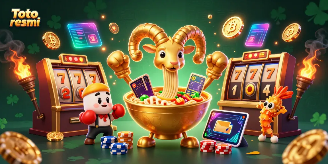 Engaging illustration of Toto resmi with vibrant mascots depicting slot gaming and crypto elements.