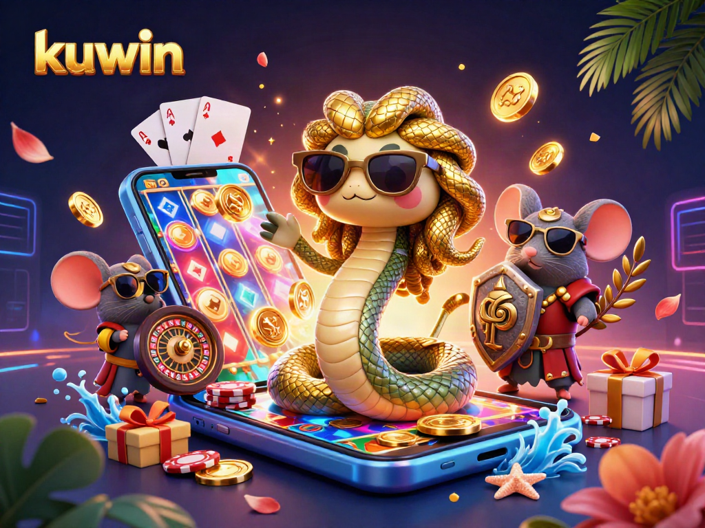 Kuwin casino experience featuring energetic characters and vibrant gaming elements.