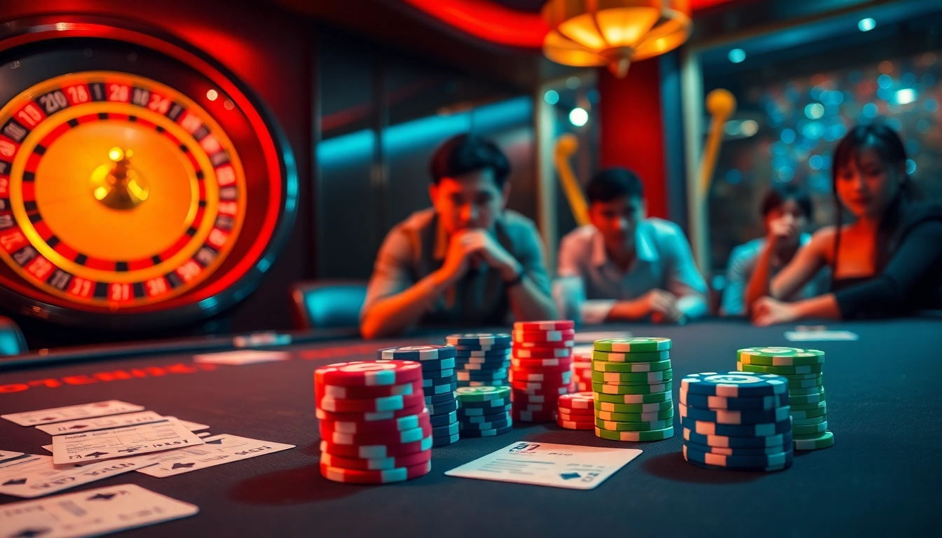 Experience dynamic betting action as players explore ty le ca cuoc at a luxurious casino table with cards and chips.