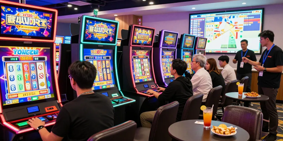 Players enjoying a lively gaming atmosphere at a toto slot machine venue