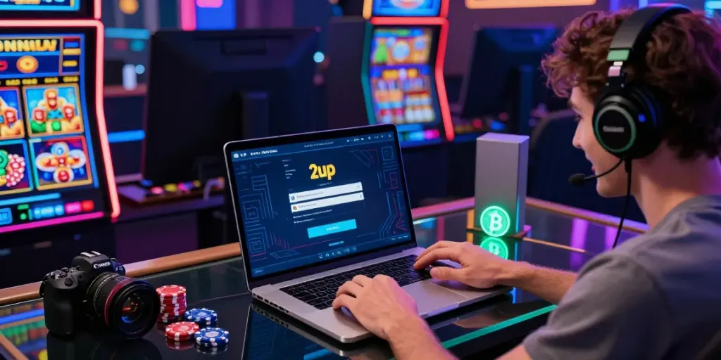 Experience seamless 2up login for thrilling online casino adventures with vibrant digital graphics.