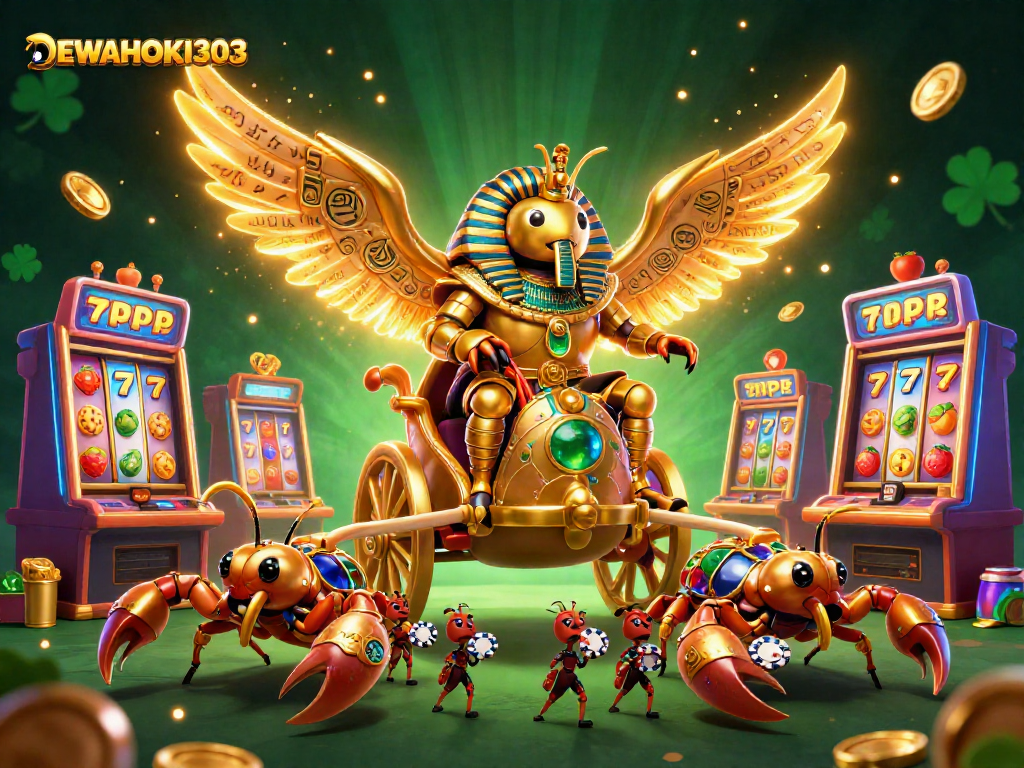 DEWAHOKI303 menawarkan slot online menarik dengan gambar gajah emas dan mesin permainan yang berkilau.