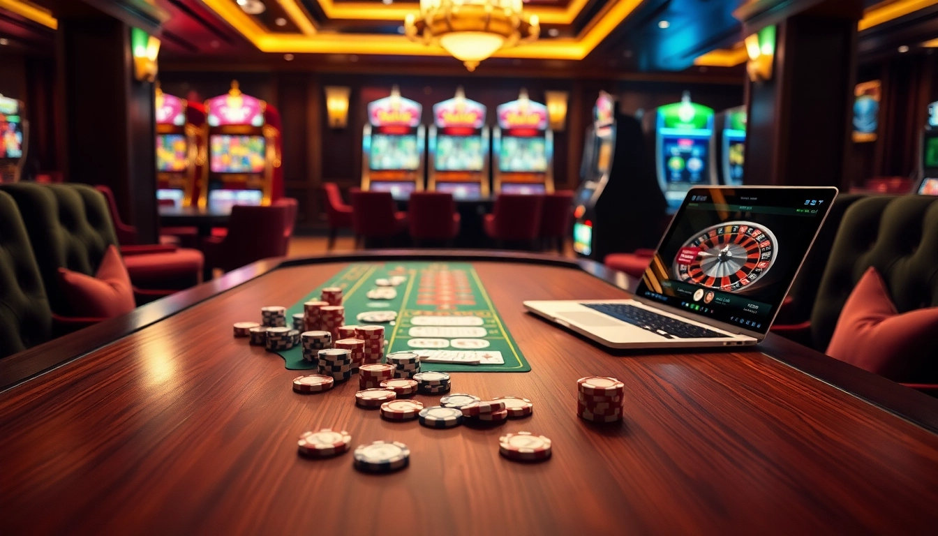 Experience the thrill with gilajp at a luxurious casino table filled with cards and chips.