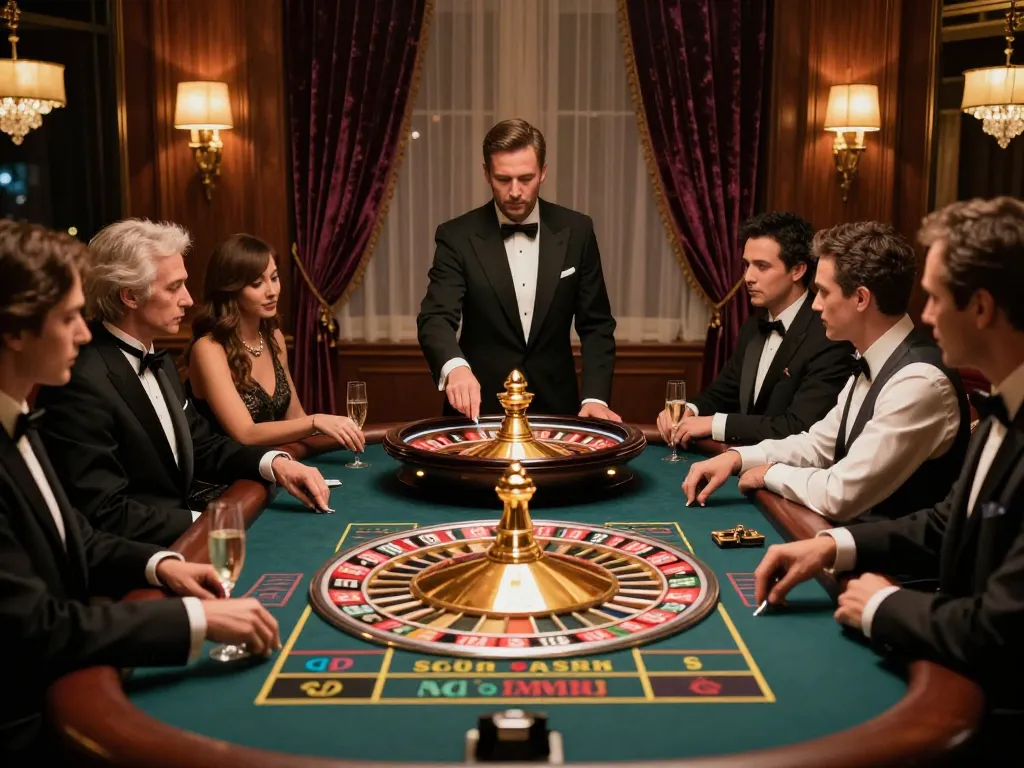Pemain yang terlibat di meja roulette OKESLOT di kasino mewah, menangkap momen taruhan yang bersemangat.