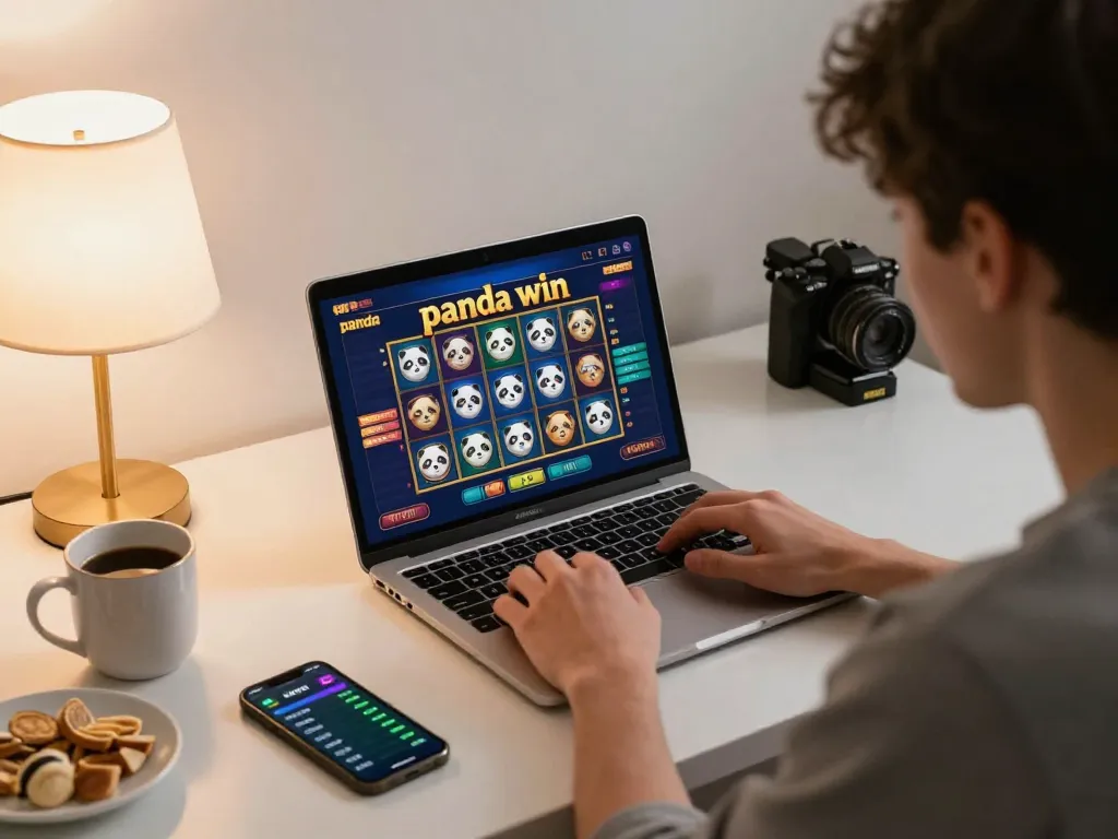 Permainan menarik dari permainan slot panda win di rumah, menampilkan lingkungan kasino online yang strategis
