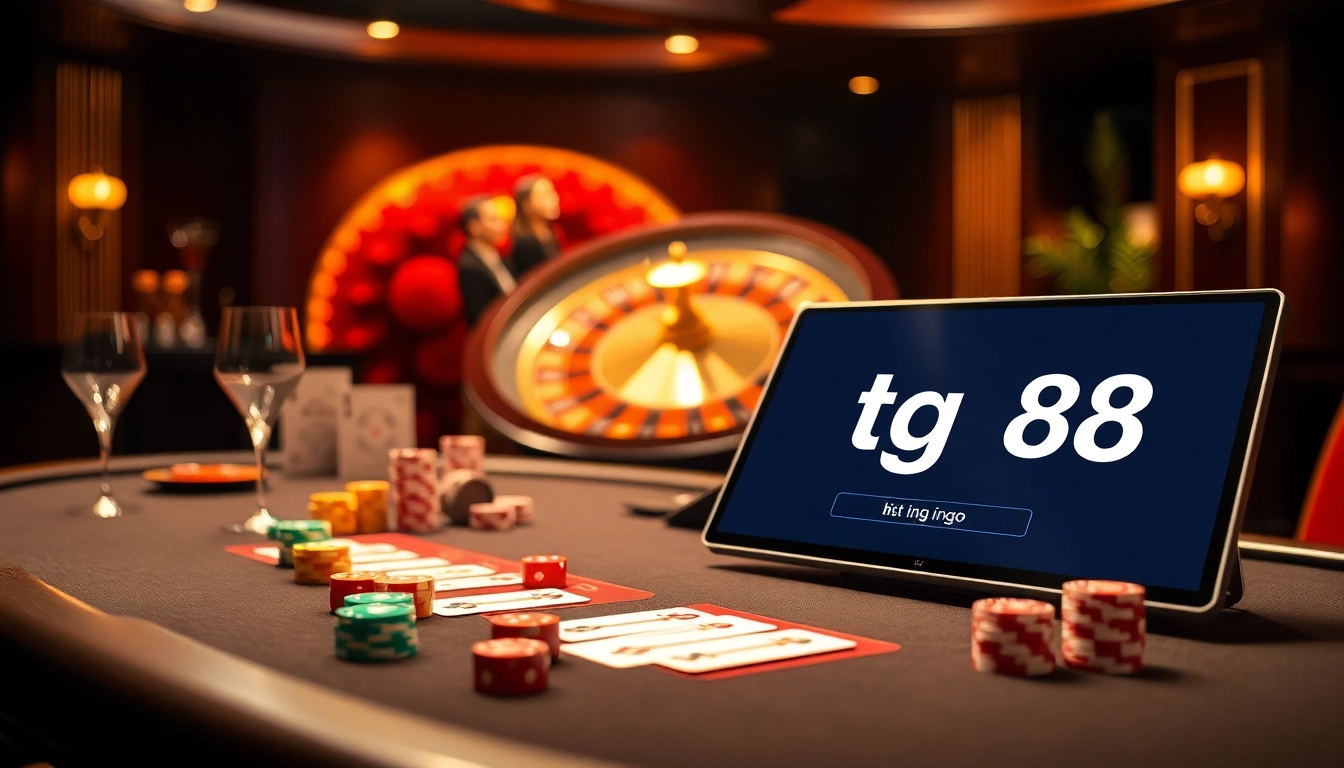 Experience the excitement of the tg88 link at our luxurious casino table, featuring vibrant chips and cards ready for play.