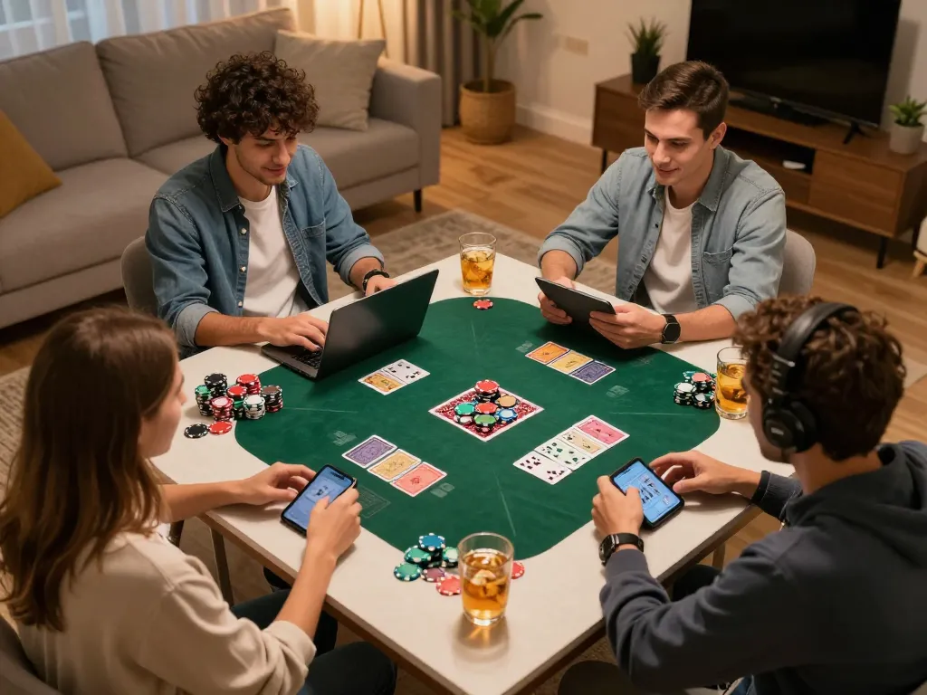 Pemain yang terlibat menggunakan oracleappshub untuk permainan poker online di suasana rumah yang nyaman