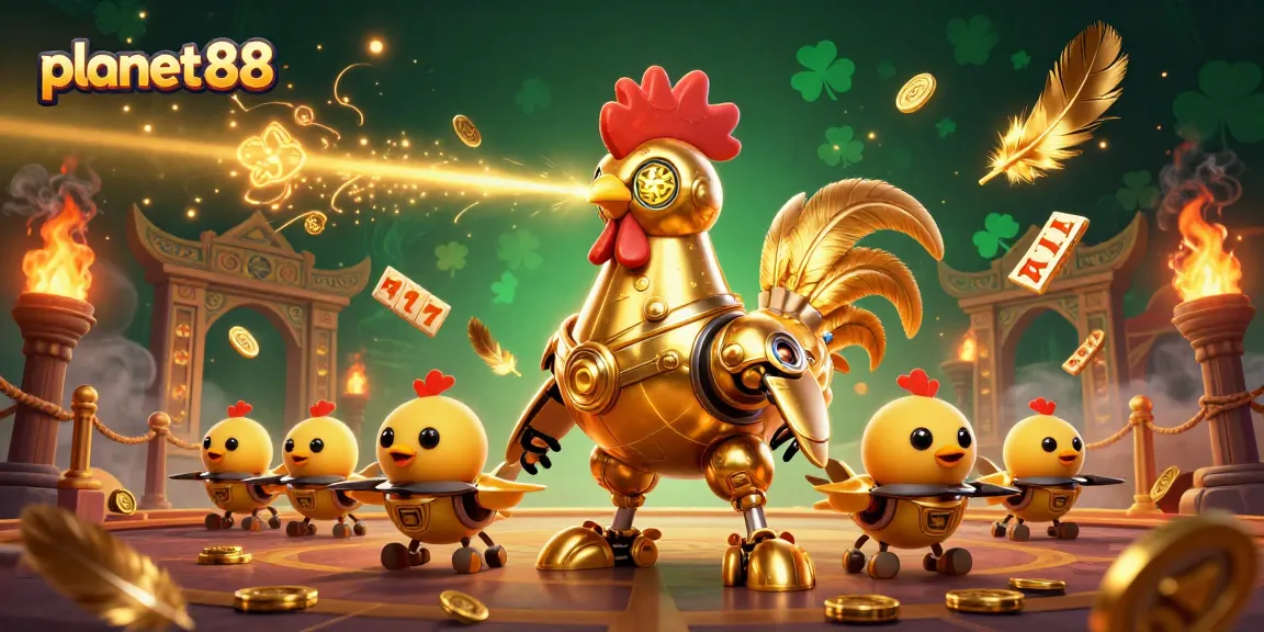 Experience thrilling gameplay with planet88, featuring a dynamic rooster robot and lucky gaming elements.
