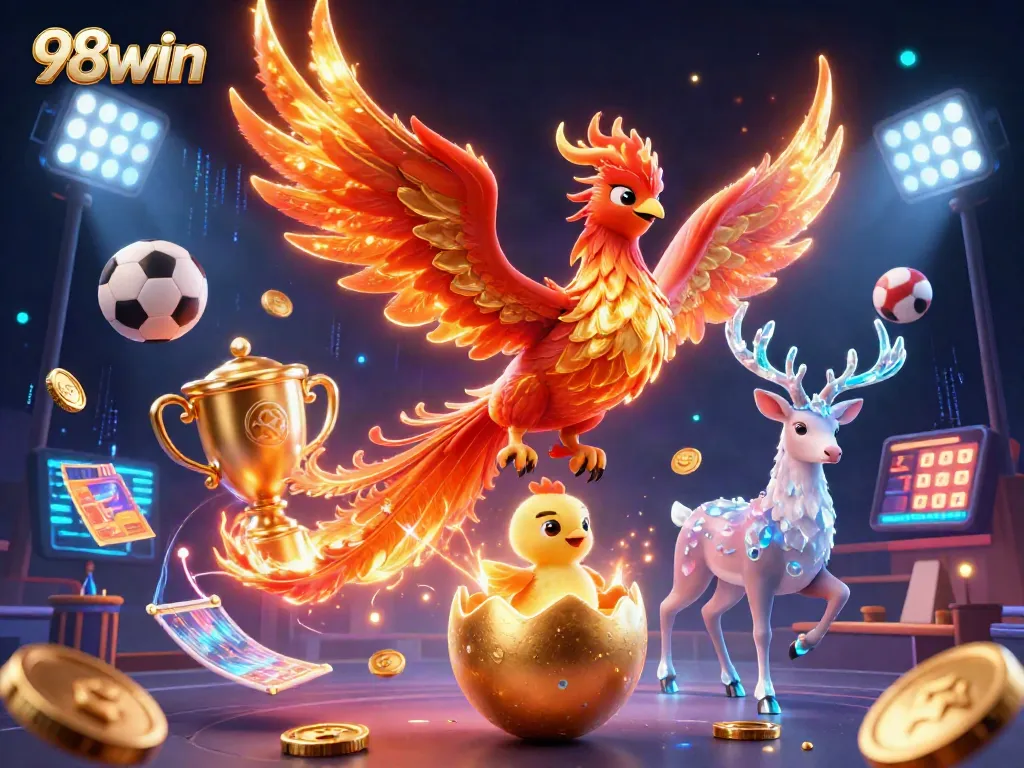 Experience the thrill of 98win with dynamic casino elements and vivid characters in action.