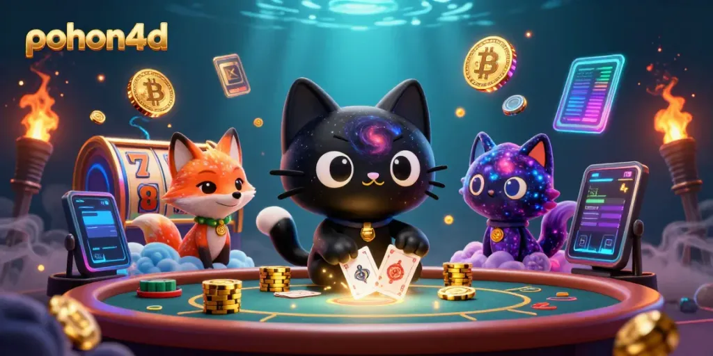 Experience the excitement at pohon4d's cosmic casino with glowing coins and vibrant slot reels.