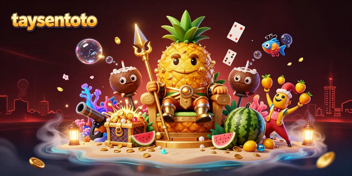 Taysentoto engaging players in a vibrant casino scene with a pineapple king and gold treasures