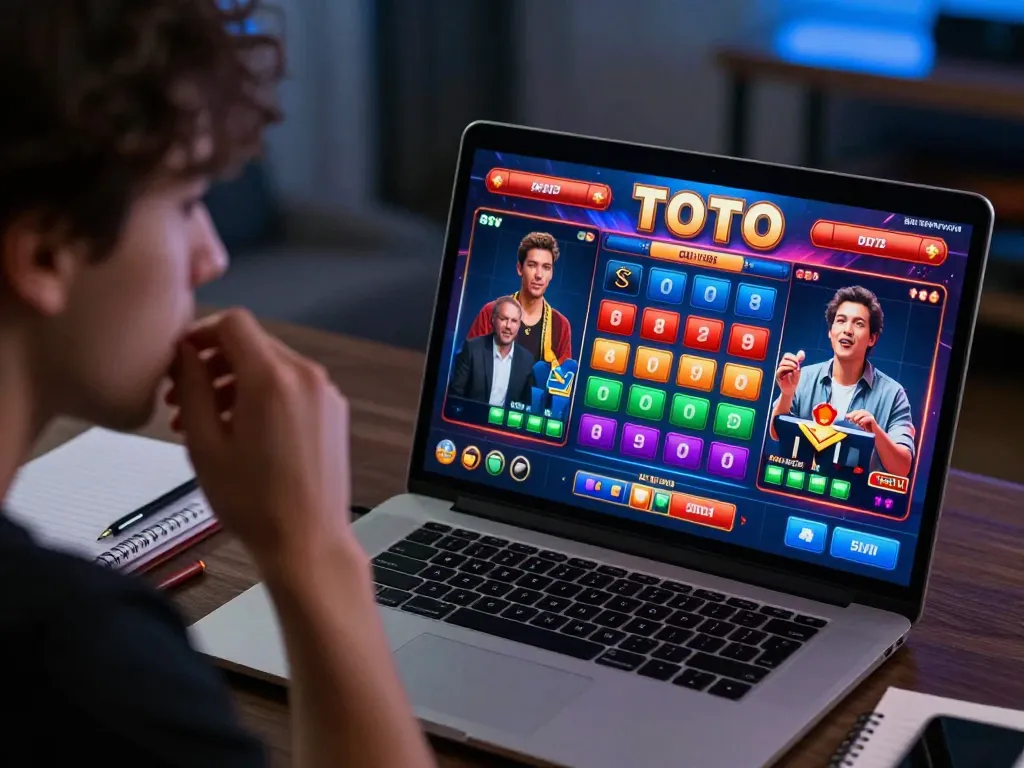 Situs toto game interface displayed on a laptop screen, capturing the excitement of online gambling.